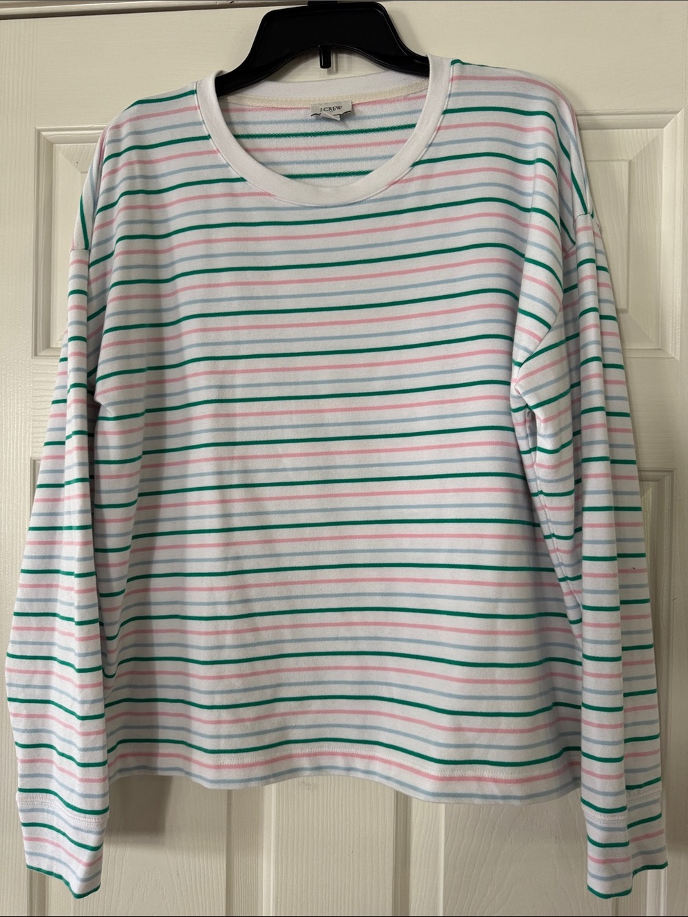 J. Crew Striped Top in White, Green & Pink size large